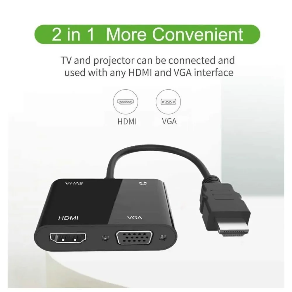 HDMI to VGA HDMI Adapter, HDMI Splitter 1 HDMI in VGA HDMI 2 Out for Computer